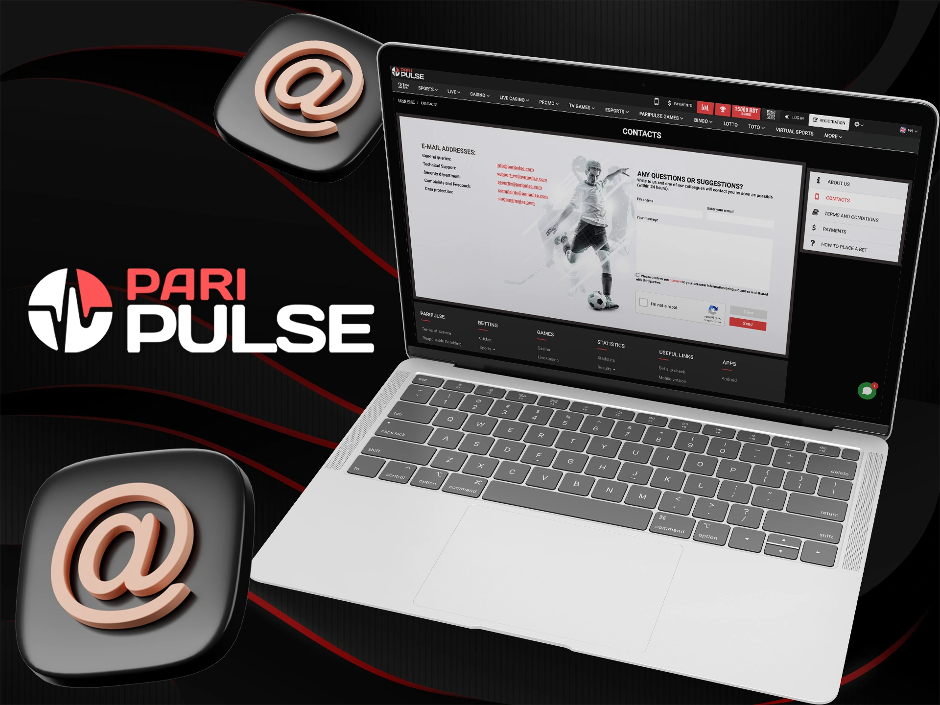 Use Email for help with PariPulse casino.