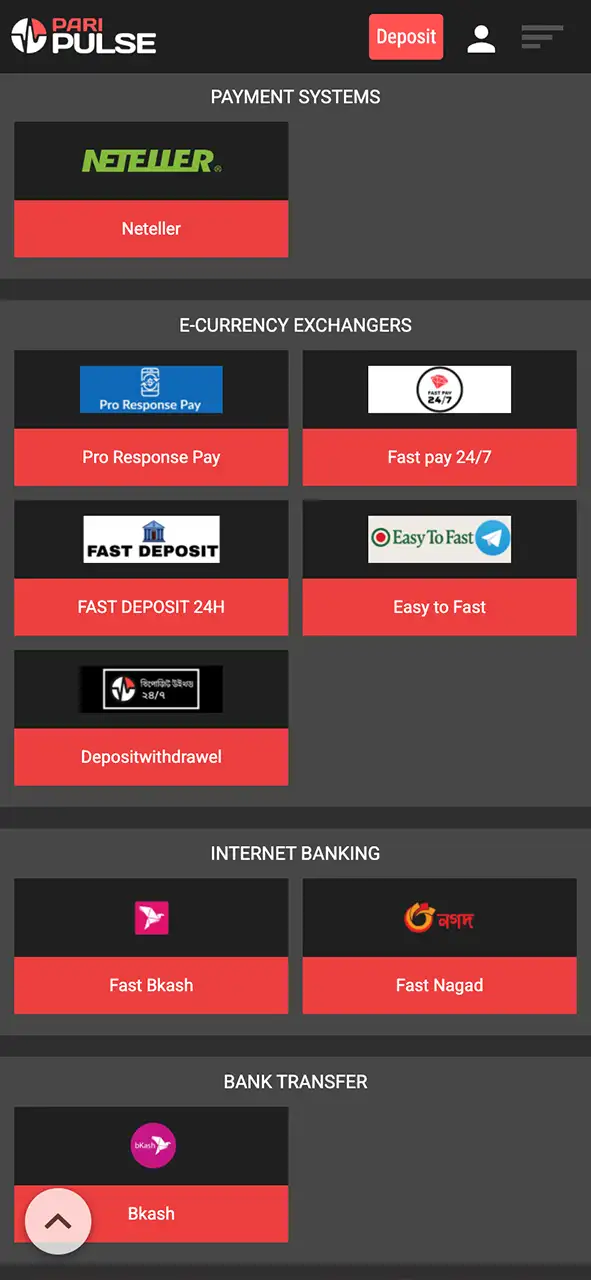 Make a deposit and unlock real-money play on PariPulse.