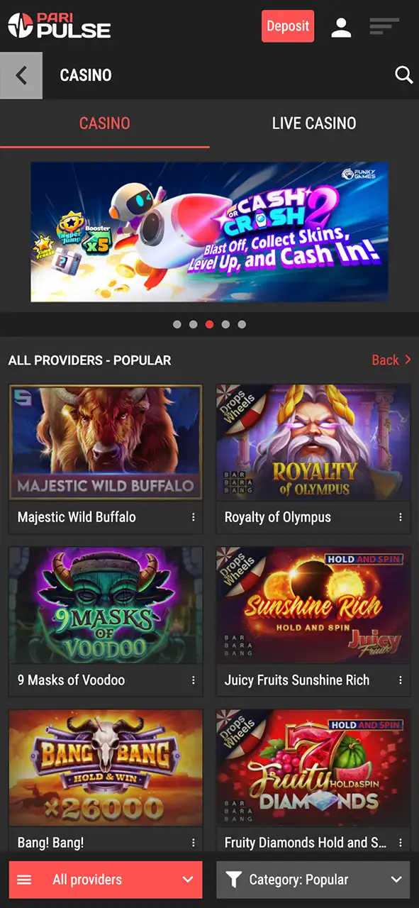 Select your favorite game and begin your journey on PariPulse.