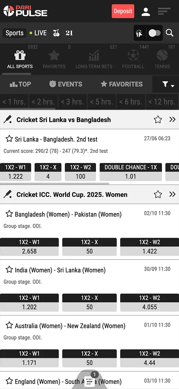 Select your sport and event to place a bet on PariPulse.
