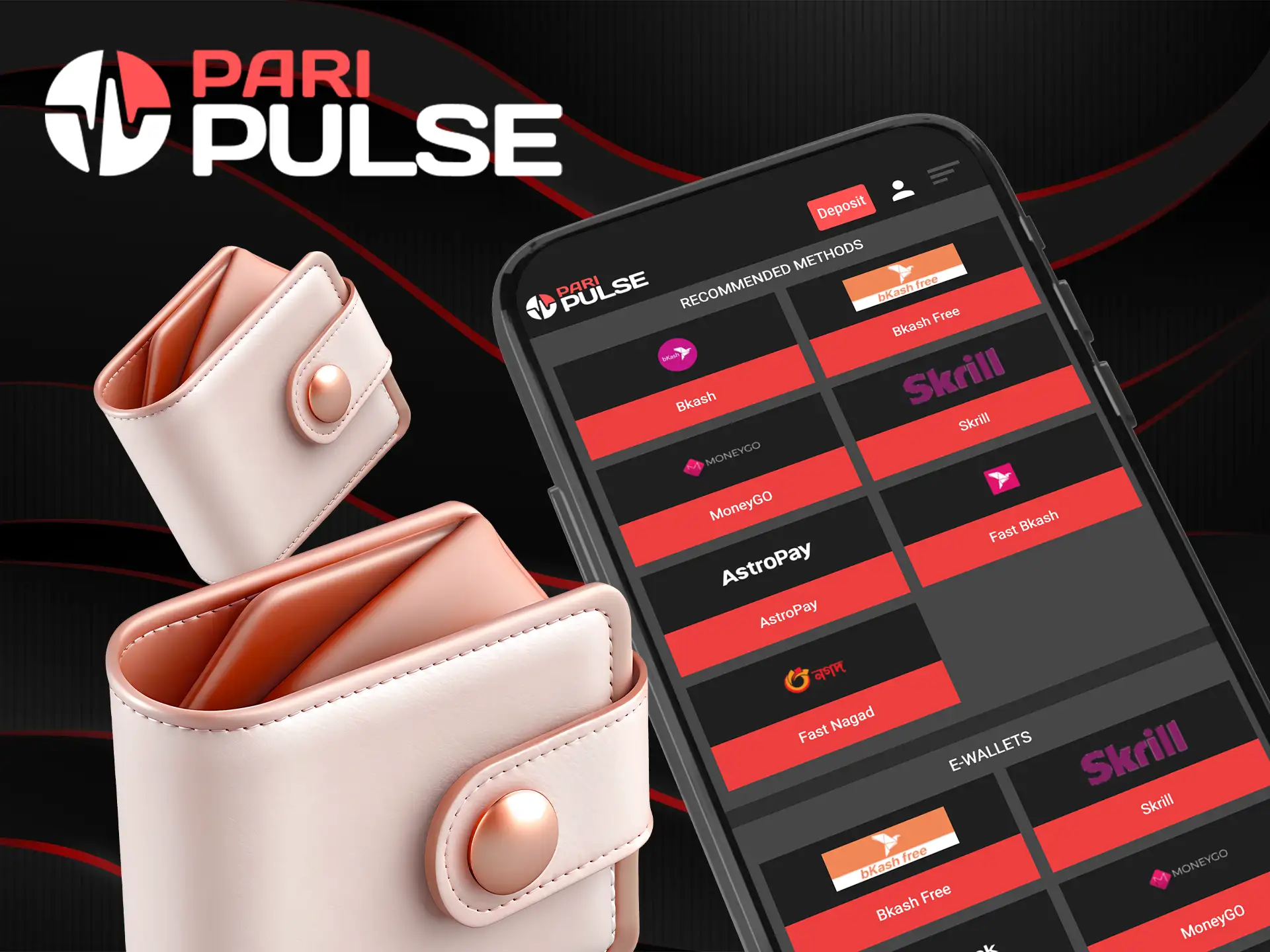 Explore deposit and withdrawal options in the PariPulse app.