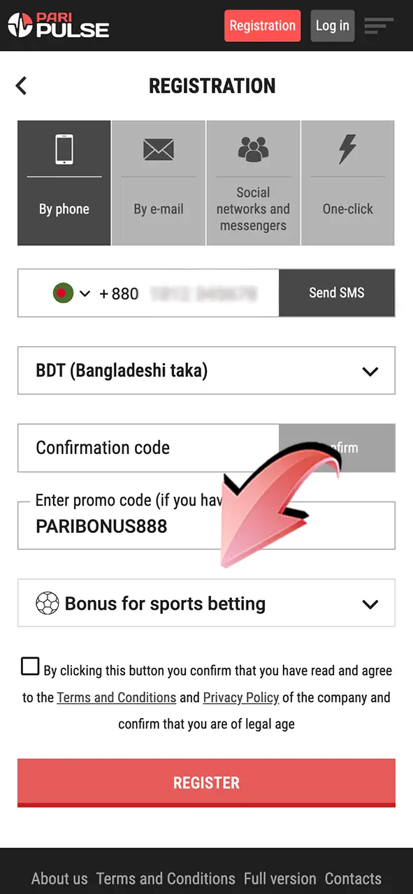 Choose your welcome bonus during registration on PariPulse.