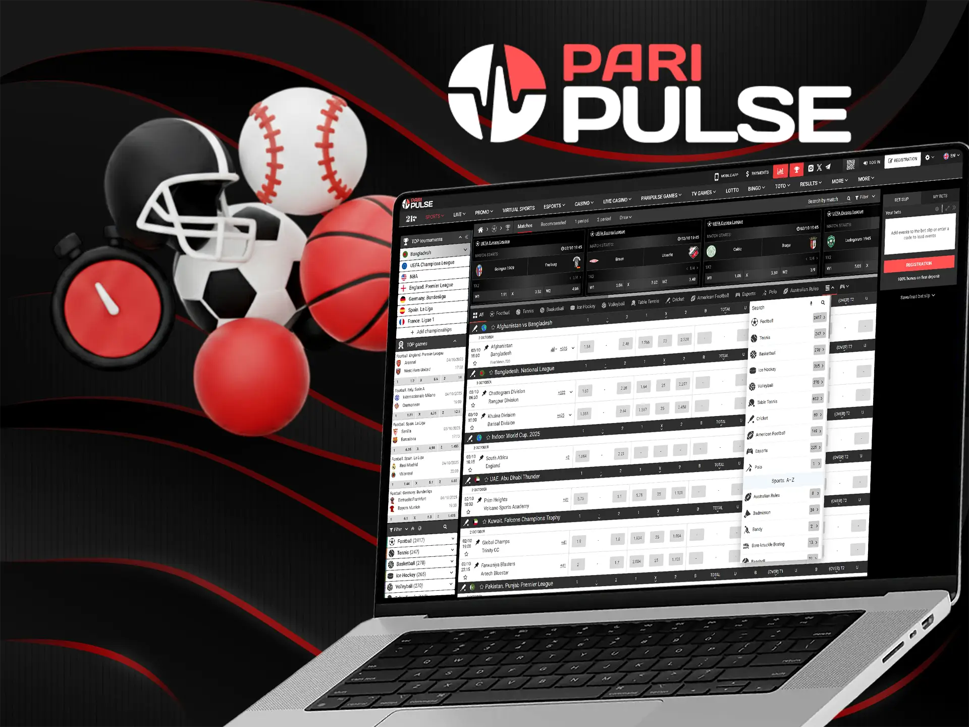 PariPulse offers a huge number of sports for betting.
